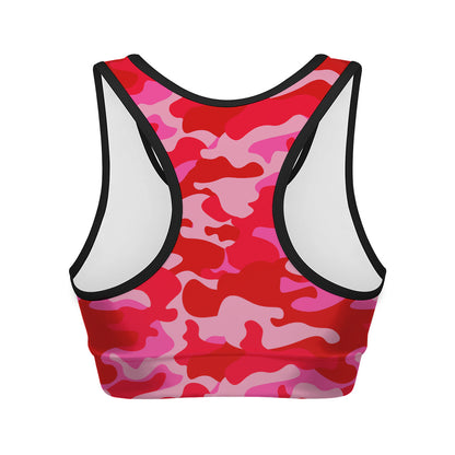 Hot Pink Camouflage Print Women's Sports Bra