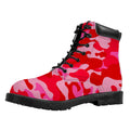 Hot Pink Camouflage Print Padded Collar Lace Up Boots