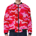 Hot Pink Camouflage Print Zip Sleeve Bomber Jacket