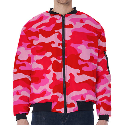 Hot Pink Camouflage Print Zip Sleeve Bomber Jacket