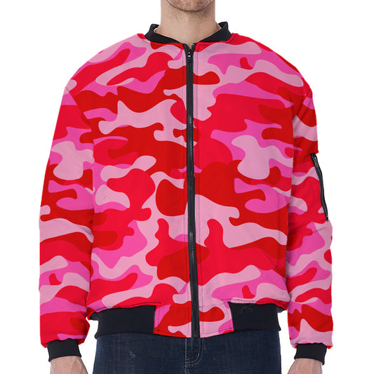Hot Pink Camouflage Print Zip Sleeve Bomber Jacket
