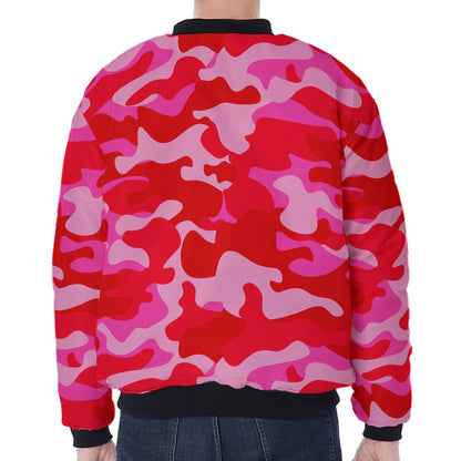 Hot Pink Camouflage Print Zip Sleeve Bomber Jacket