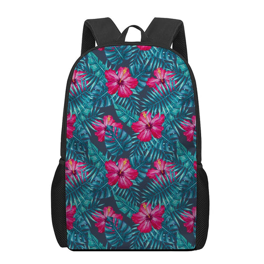 Hot Pink Hibiscus Tropical Pattern Print 17 Inch Backpack