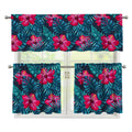 Hot Pink Hibiscus Tropical Pattern Print 3 Piece Kitchen Curtains