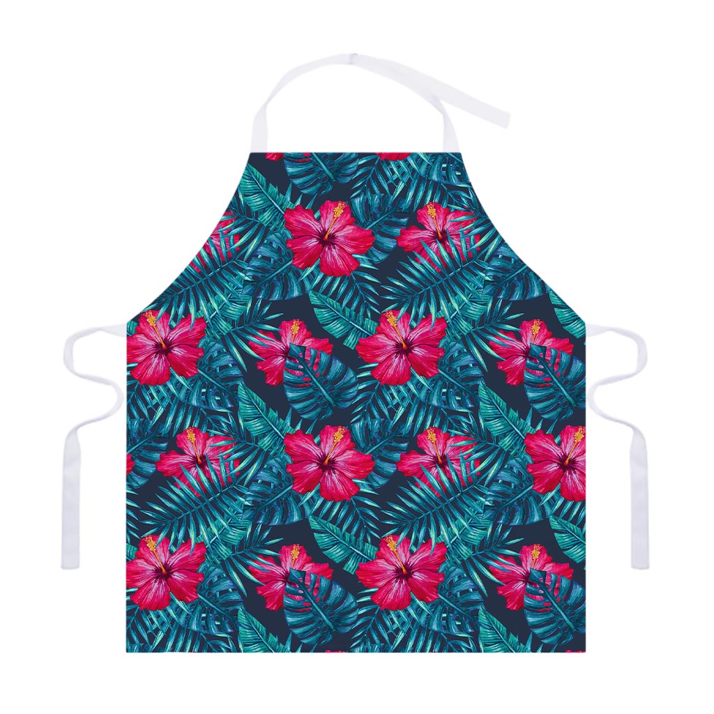 Hot Pink Hibiscus Tropical Pattern Print Adjustable Apron