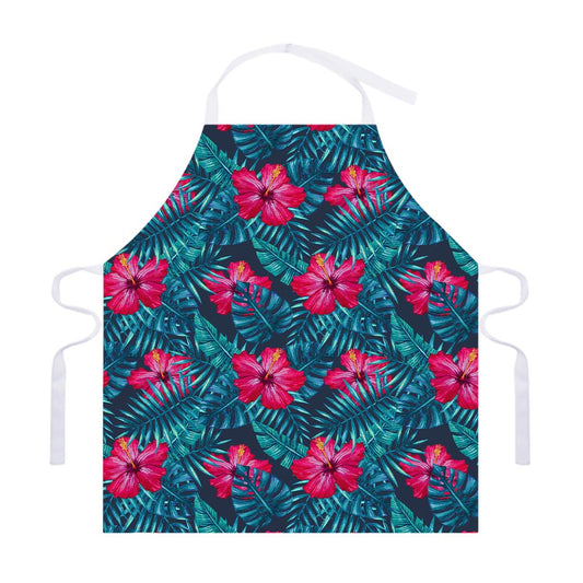 Hot Pink Hibiscus Tropical Pattern Print Adjustable Apron
