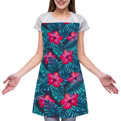 Hot Pink Hibiscus Tropical Pattern Print Adjustable Apron