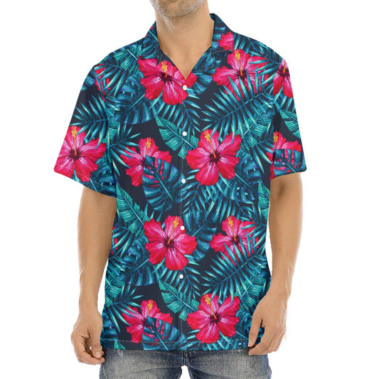 Hot Pink Hibiscus Tropical Pattern Print Aloha Shirt