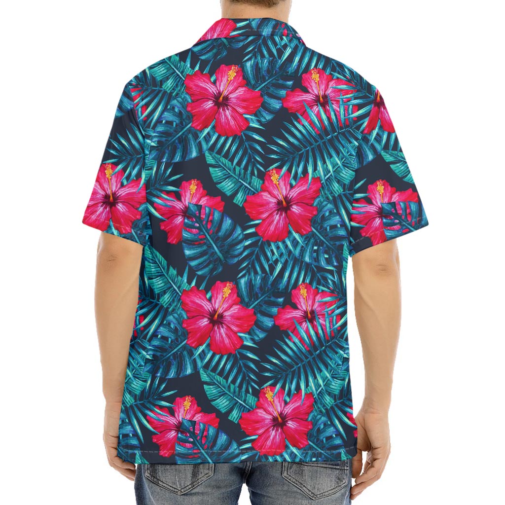 Hot Pink Hibiscus Tropical Pattern Print Aloha Shirt