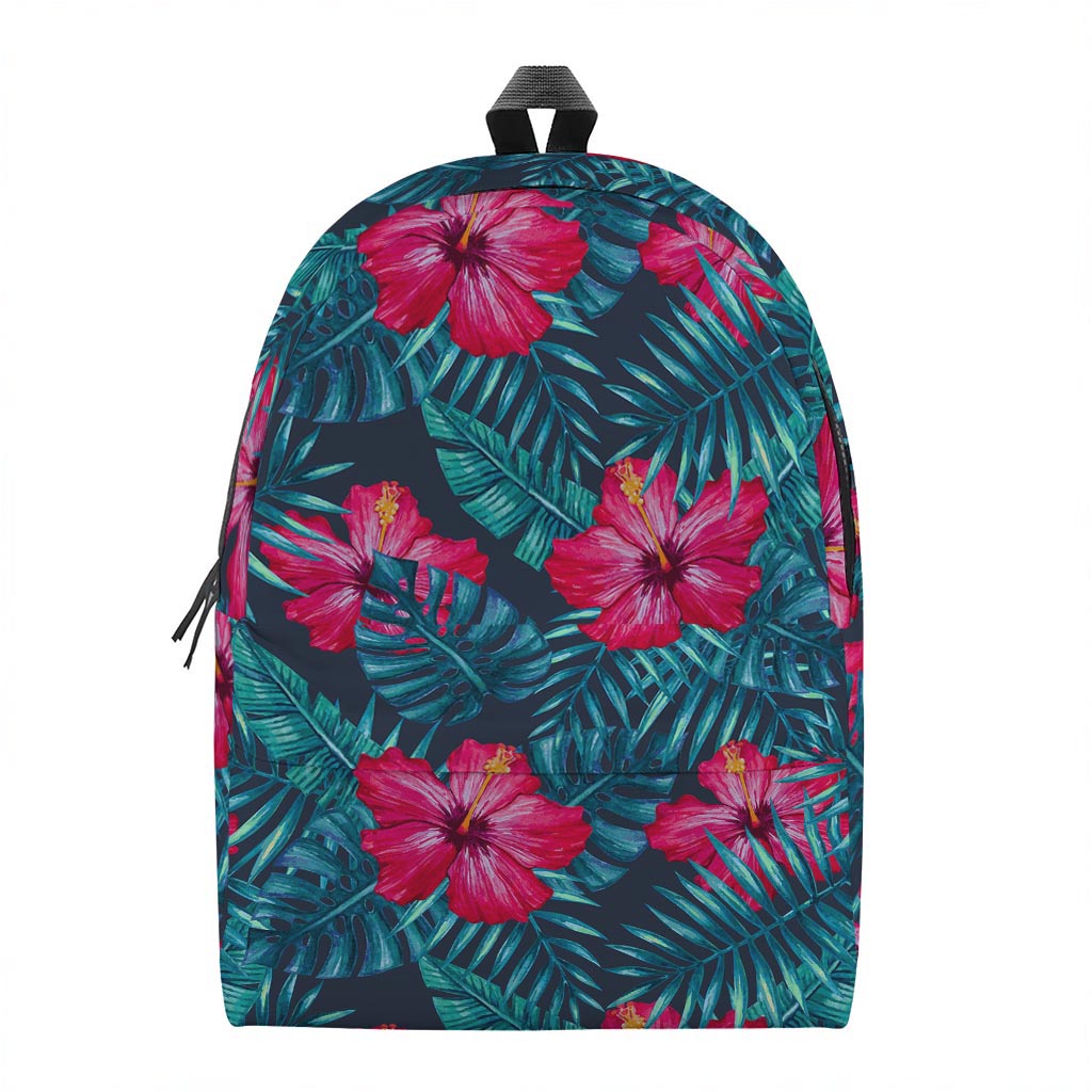 Hot Pink Hibiscus Tropical Pattern Print Backpack