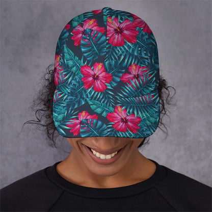 Hot Pink Hibiscus Tropical Pattern Print Baseball Cap