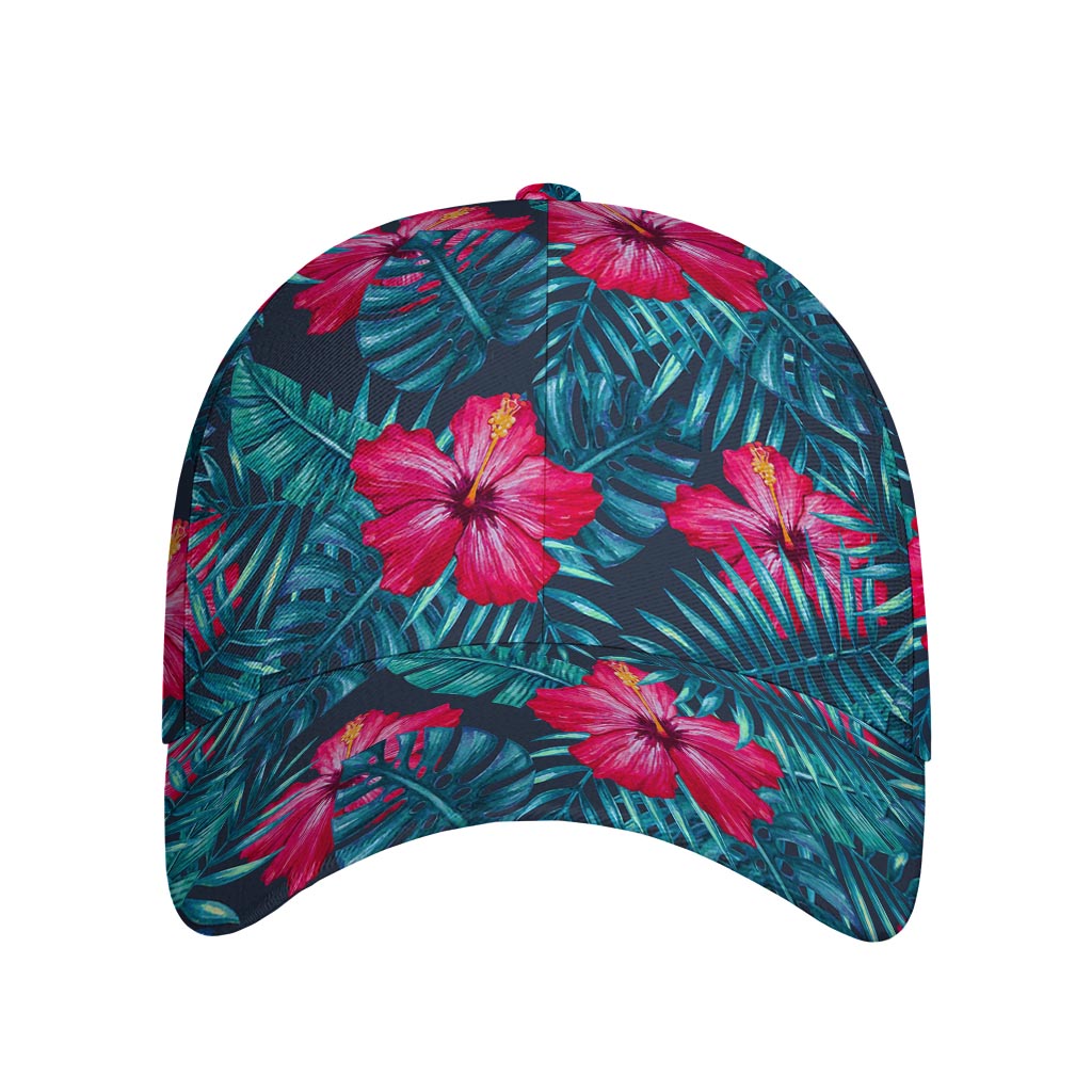 Hot Pink Hibiscus Tropical Pattern Print Baseball Cap