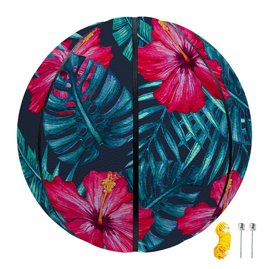 Hot Pink Hibiscus Tropical Pattern Print Basketball
