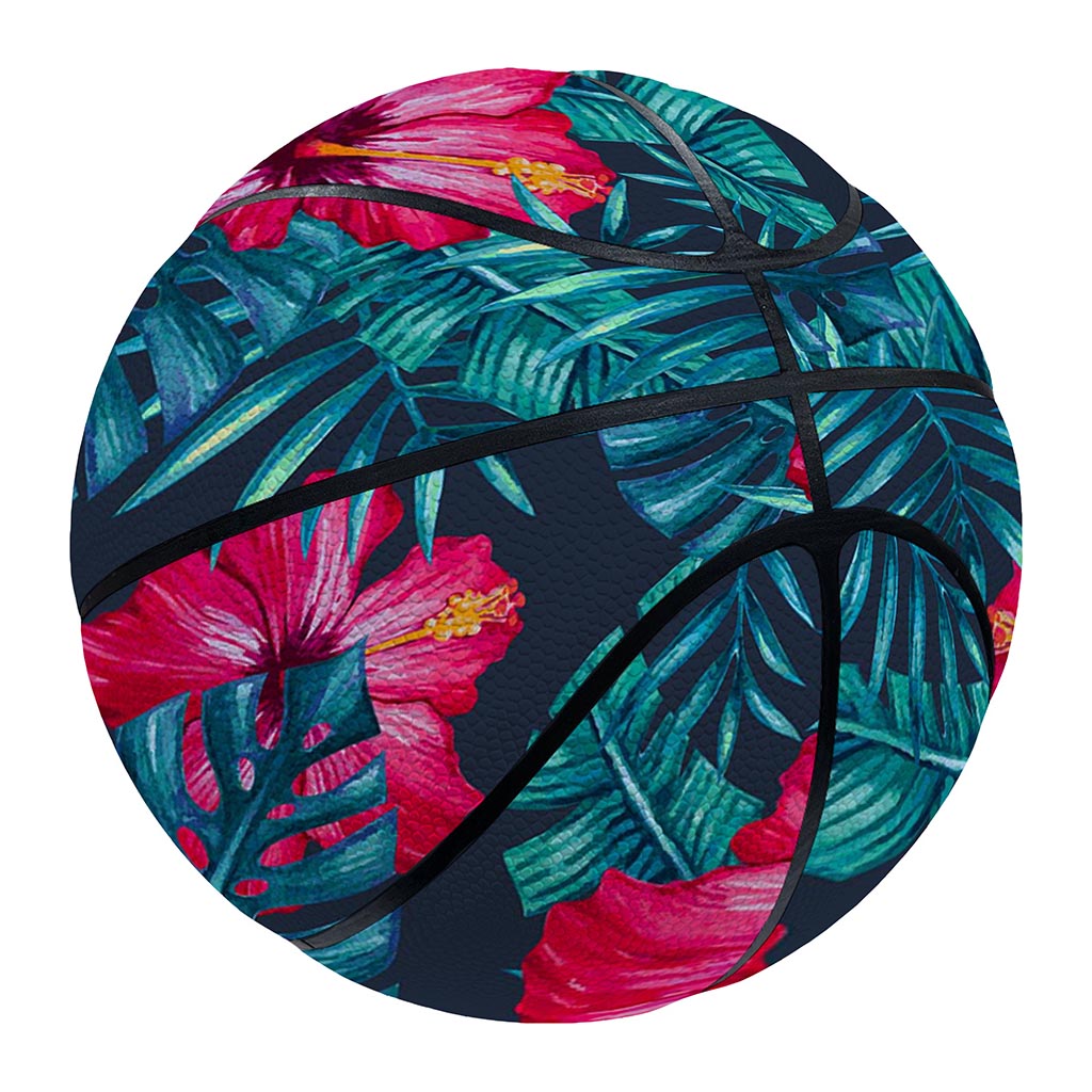 Hot Pink Hibiscus Tropical Pattern Print Basketball