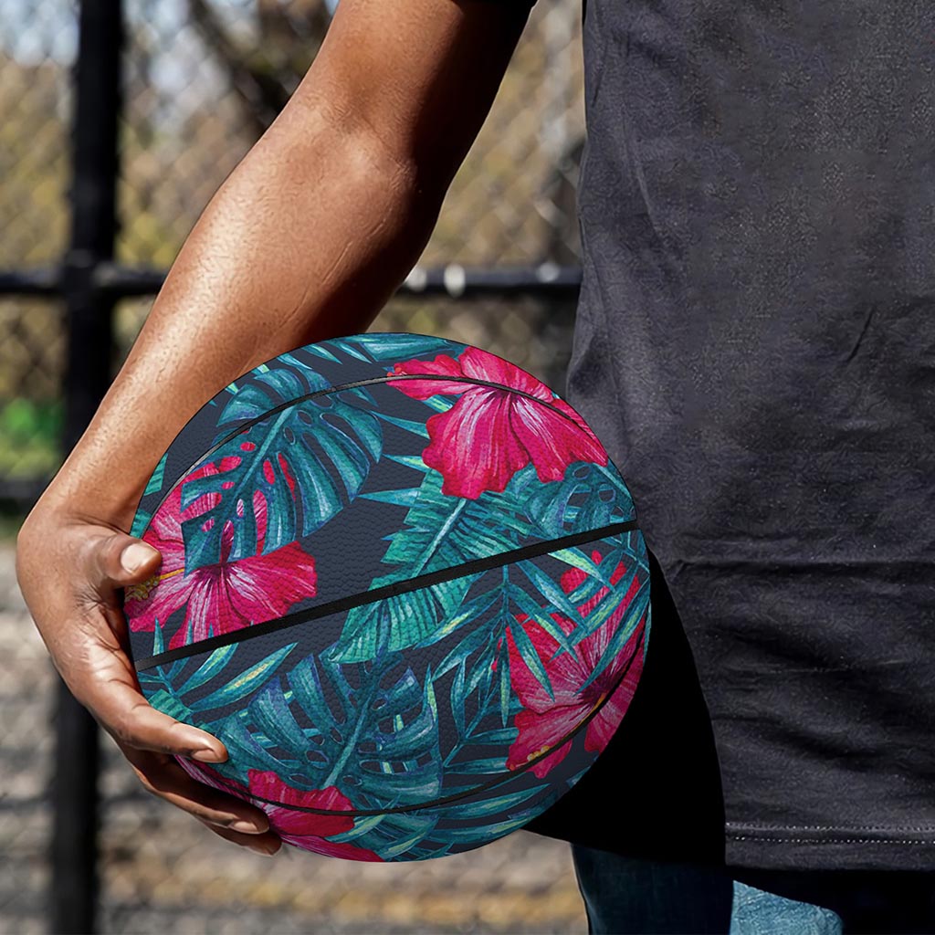 Hot Pink Hibiscus Tropical Pattern Print Basketball
