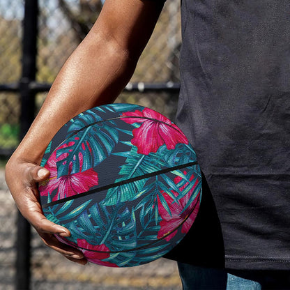 Hot Pink Hibiscus Tropical Pattern Print Basketball