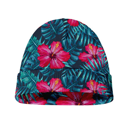 Hot Pink Hibiscus Tropical Pattern Print Beanie