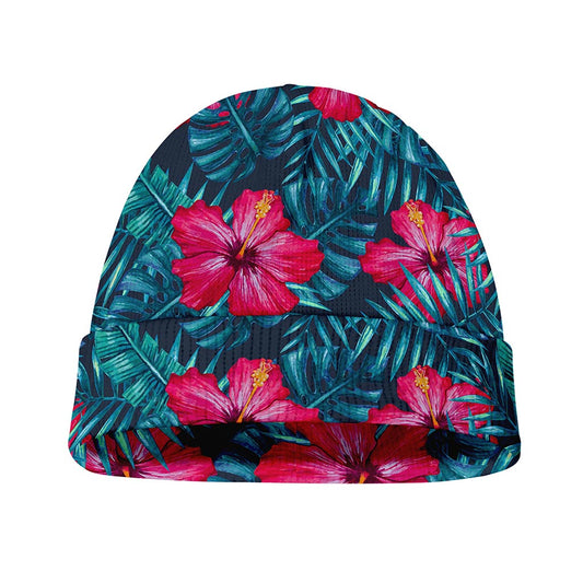 Hot Pink Hibiscus Tropical Pattern Print Beanie