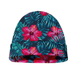 Hot Pink Hibiscus Tropical Pattern Print Beanie