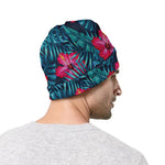Hot Pink Hibiscus Tropical Pattern Print Beanie