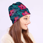 Hot Pink Hibiscus Tropical Pattern Print Beanie