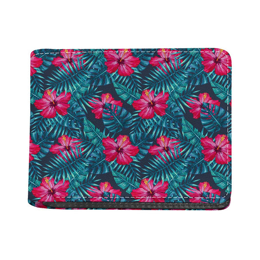 Hot Pink Hibiscus Tropical Pattern Print Bifold Wallet
