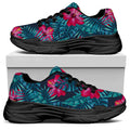 Hot Pink Hibiscus Tropical Pattern Print Black Chunky Shoes