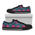 Hot Pink Hibiscus Tropical Pattern Print Black Low Top Sneakers