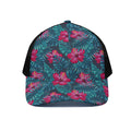 Hot Pink Hibiscus Tropical Pattern Print Black Mesh Trucker Hat
