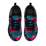 Hot Pink Hibiscus Tropical Pattern Print Black Running Shoes