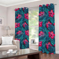 Hot Pink Hibiscus Tropical Pattern Print Dimout Grommet Curtains