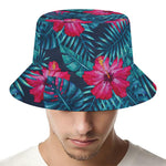 Hot Pink Hibiscus Tropical Pattern Print Bucket Hat