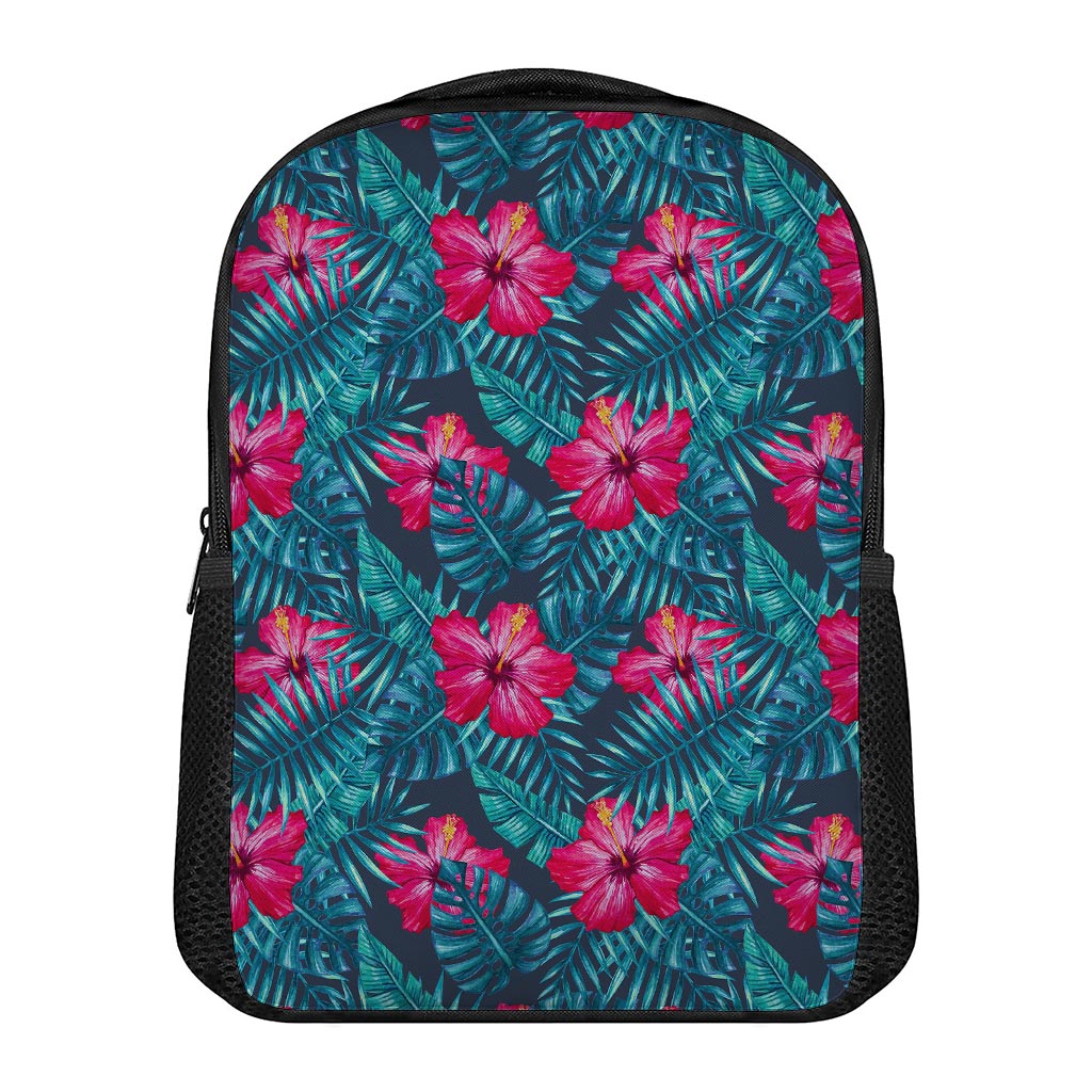 Hot Pink Hibiscus Tropical Pattern Print Casual Backpack