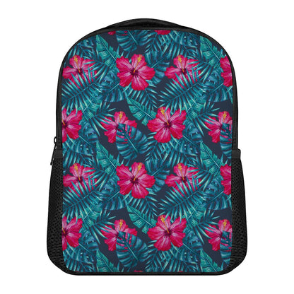 Hot Pink Hibiscus Tropical Pattern Print Casual Backpack