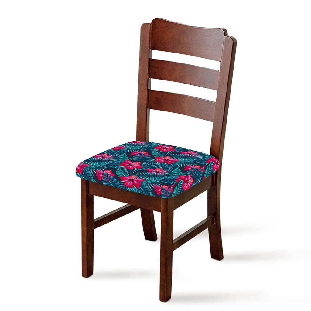 Hot Pink Hibiscus Tropical Pattern Print Chair Cushion Cover