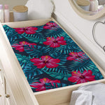 Hot Pink Hibiscus Tropical Pattern Print Changing Pad Cover