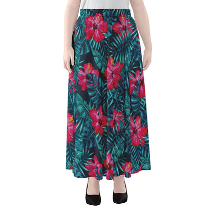Hot Pink Hibiscus Tropical Pattern Print Chiffon Maxi Skirt