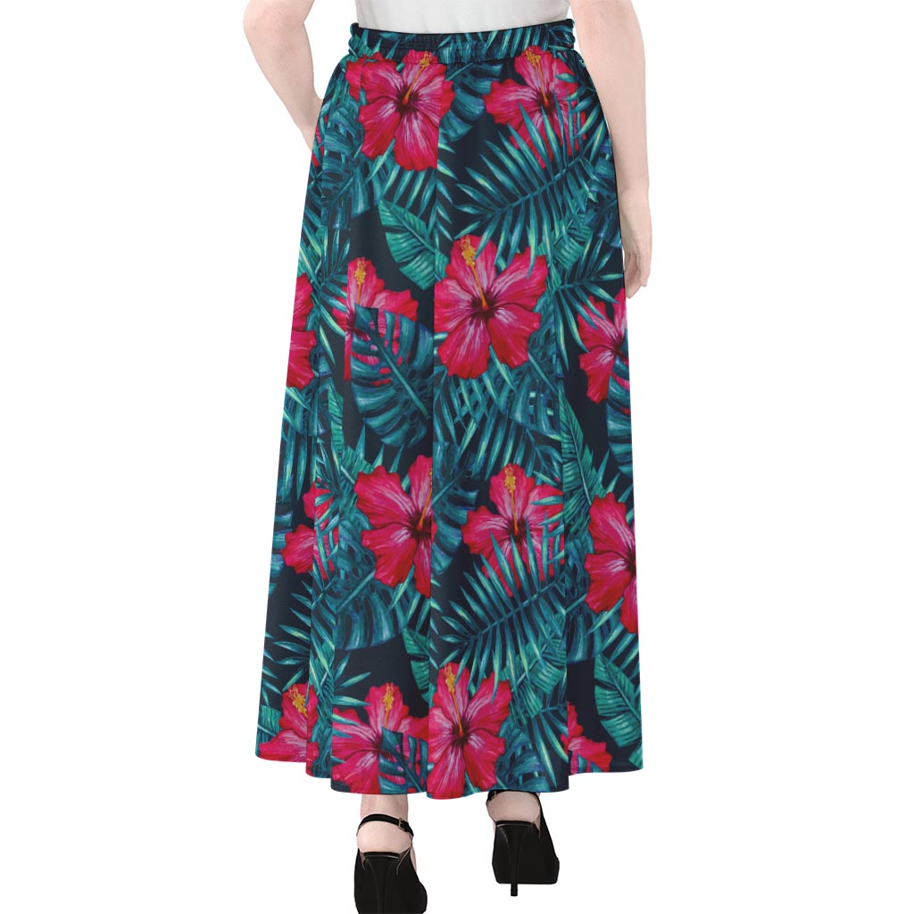 Hot Pink Hibiscus Tropical Pattern Print Chiffon Maxi Skirt
