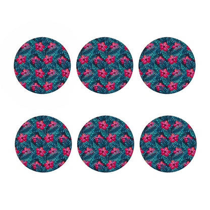 Hot Pink Hibiscus Tropical Pattern Print Coaster Set