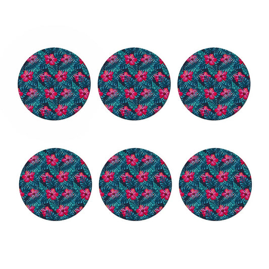 Hot Pink Hibiscus Tropical Pattern Print Coaster Set