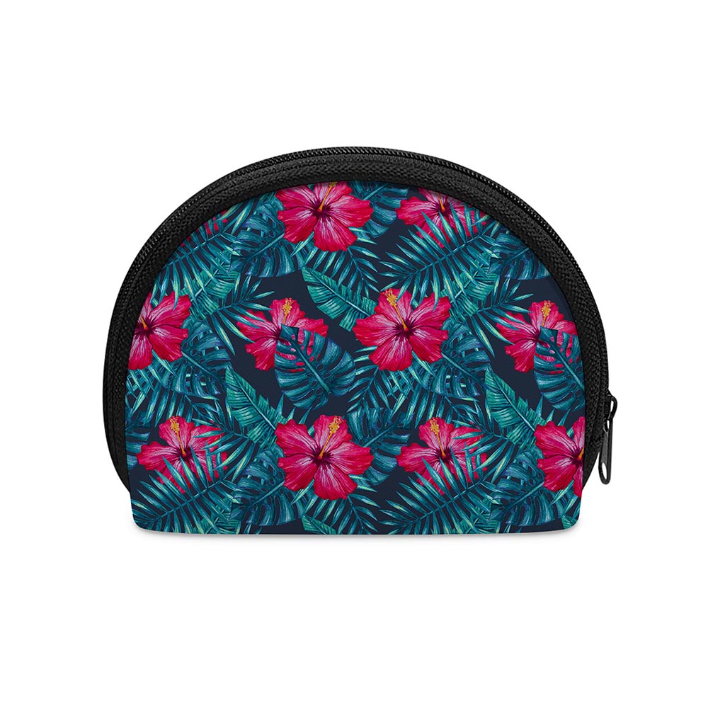 Hot Pink Hibiscus Tropical Pattern Print Coin Purse