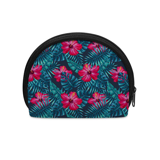 Hot Pink Hibiscus Tropical Pattern Print Coin Purse