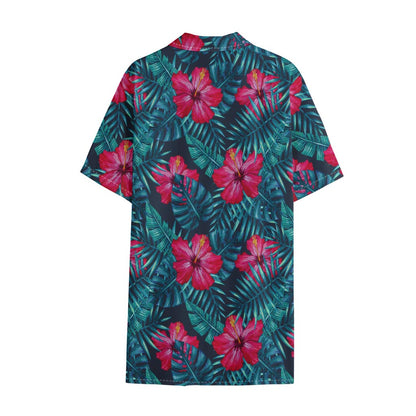 Hot Pink Hibiscus Tropical Pattern Print Cotton Hawaiian Shirt