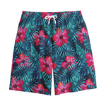 Hot Pink Hibiscus Tropical Pattern Print Cotton Shorts