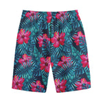 Hot Pink Hibiscus Tropical Pattern Print Cotton Shorts