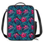 Hot Pink Hibiscus Tropical Pattern Print Crossbody Lunch Bag