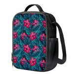 Hot Pink Hibiscus Tropical Pattern Print Crossbody Lunch Bag