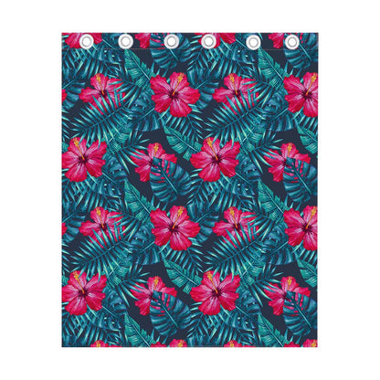 Hot Pink Hibiscus Tropical Pattern Print Curtain