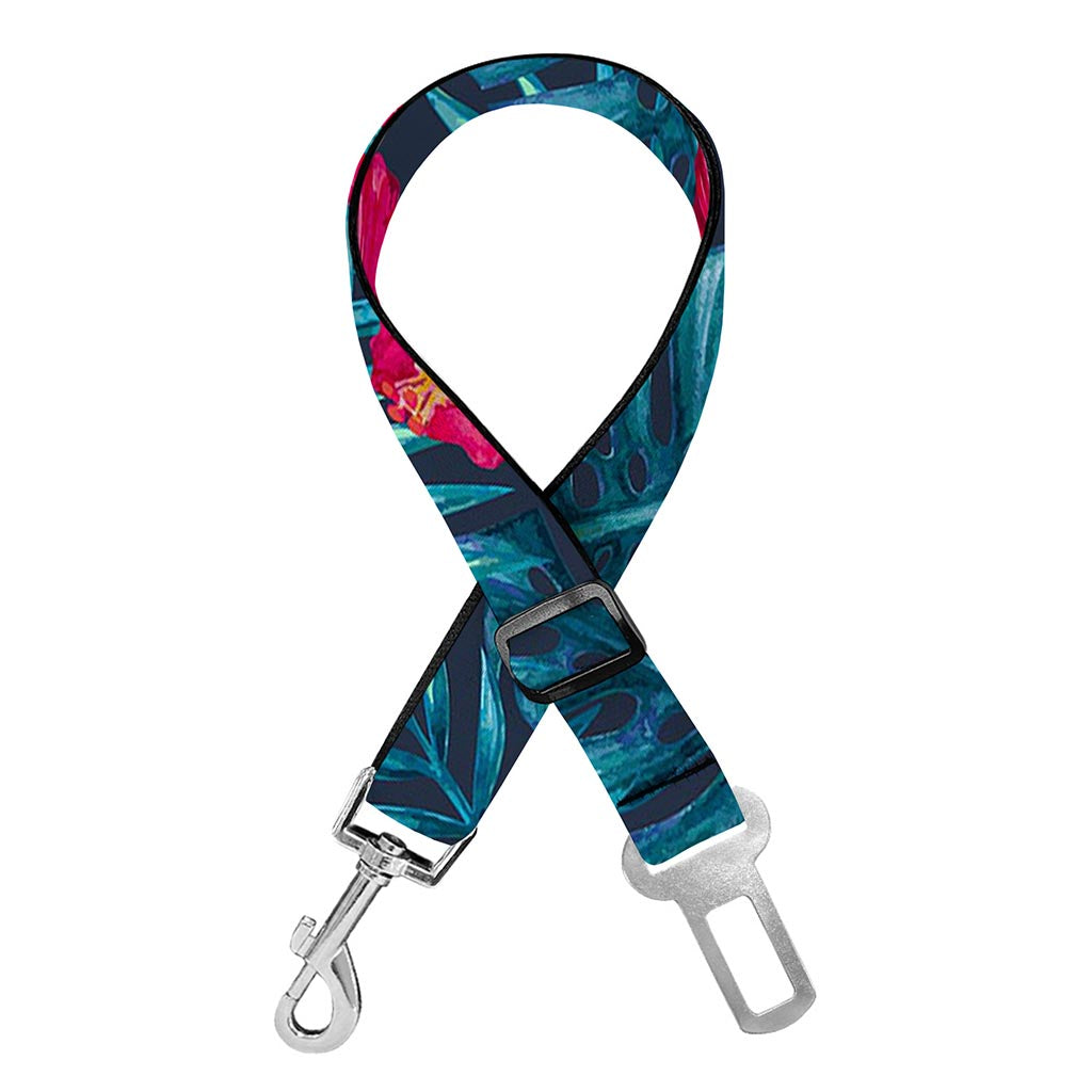 Hot Pink Hibiscus Tropical Pattern Print Dog Seat Belt
