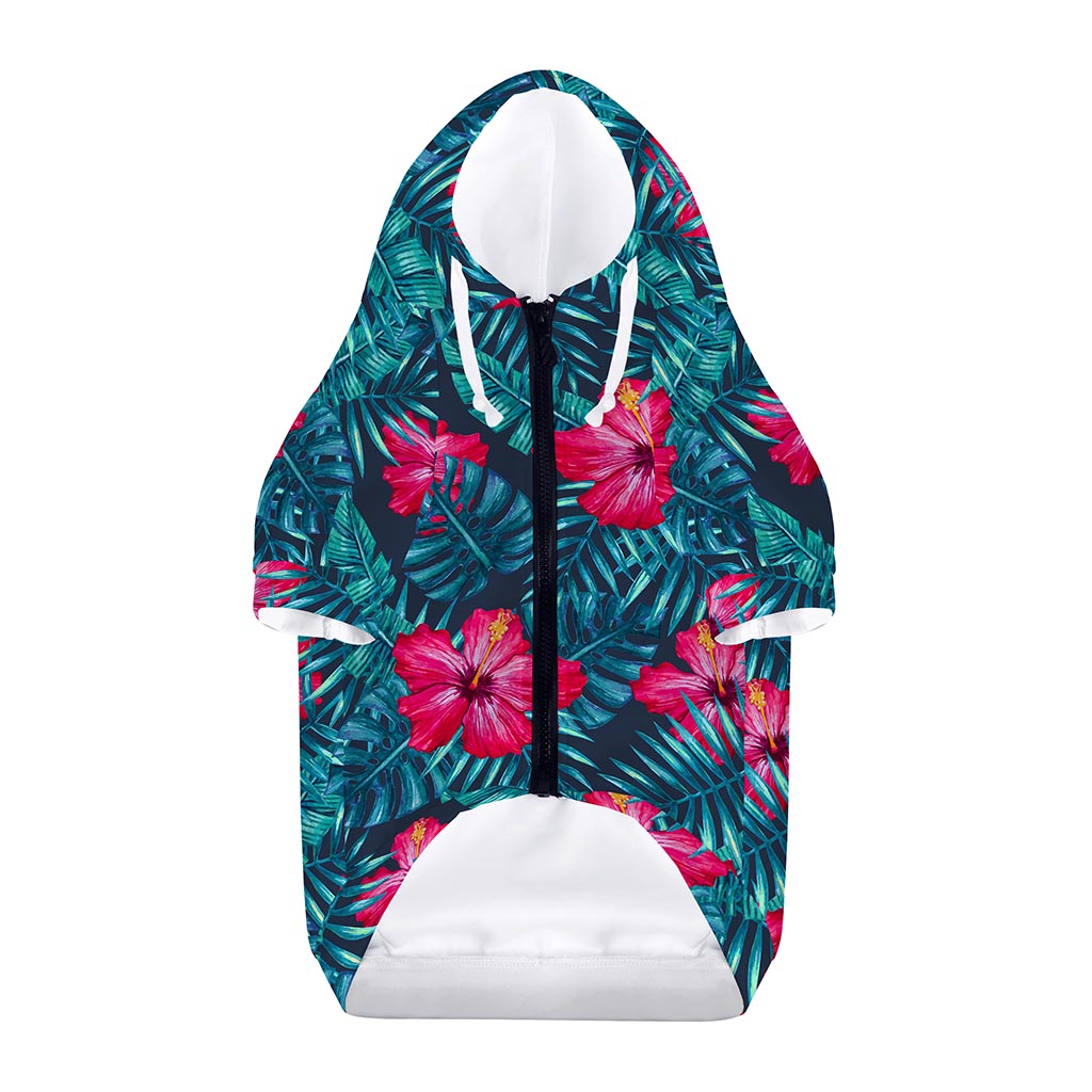 Hot Pink Hibiscus Tropical Pattern Print Dog Zip Up Hoodie